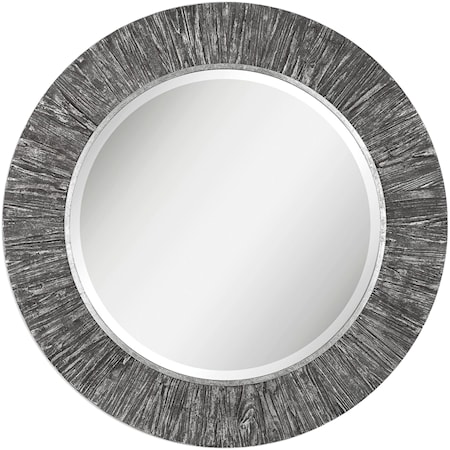 Wenton Round Aged Wood Mirror